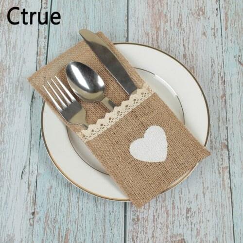 24pcs Jute Hessian Burlap Cutlery Holder Silverware Pockets rustic Wedding Table decor vintage wedding decoration