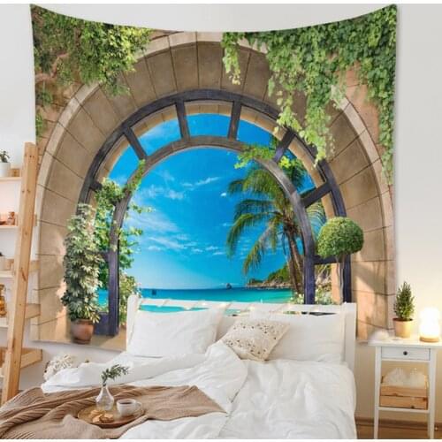 3D Photo Hanging cloth Balcony Sandy Beach Sea View Living Room Sofa Bedroom TV Background Wall Mural Hanging cloth Home Decor