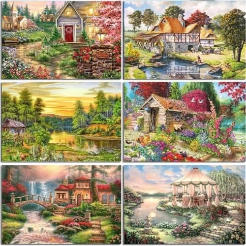5D Diamond Painting Full Square/Round Landscape Diamond Embroidery Cross Stitch Seaside House Home Decoration Diamond Art