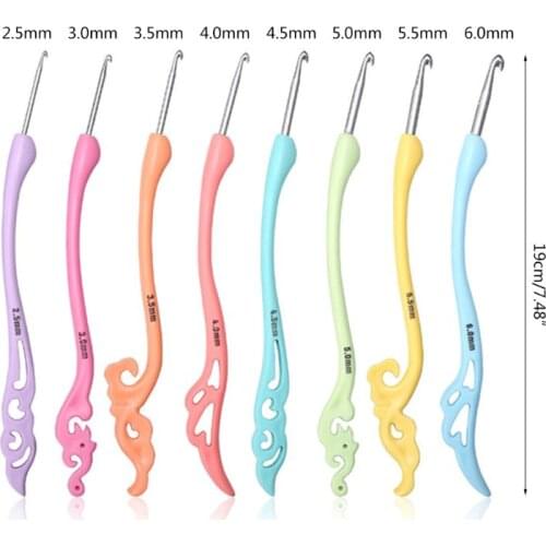 8pcs/set TPR Handle Aluminum Crochet Hooks Knitting Needle Sweater Yarn Weave Craft Tool
