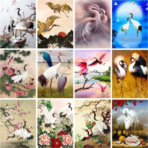 Huacan Diamond Painting Crane Full Square Embroidery Animal Cross Stitch Mosaic Flower Wall Stickers Diamond Art