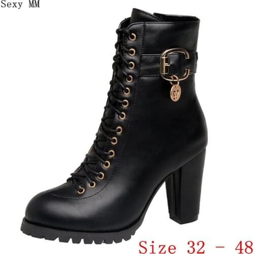 Spring Autumn High Heels Ankle Boots Women Short Boots Ladies Shoes botas botte femme Small Plus Size 32 - 48