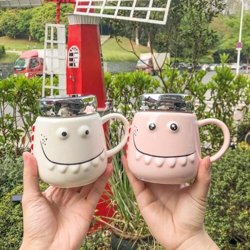 Dinosaur Mirror Cover Ceramic Cup Creative Student Tea Mark Water Cup Classmate Friends Cartoon Cute Christmas Gift Cup