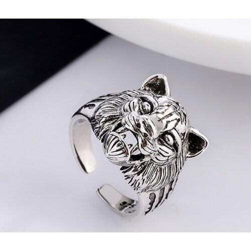 Women Men Vintage Tiger Open Ring Hip Hop Style Animal Finger Rings for Gift Party Fashion Jewelry Accessories