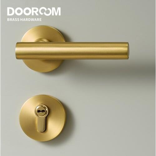 Dooroom Brass Door Lock Set Modern Nordic Interior Bedroom Bathroom Double Wood Door Lever Set Dummy Lock Handle