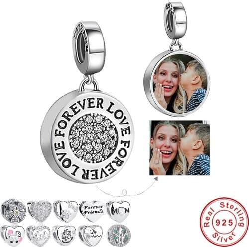 ELESHE Family Tree Flower Love Mom Heart Bead 925 Sterling Silver Custom Photo Charm Fit Original Bracelet Necklace DIY Jewelry