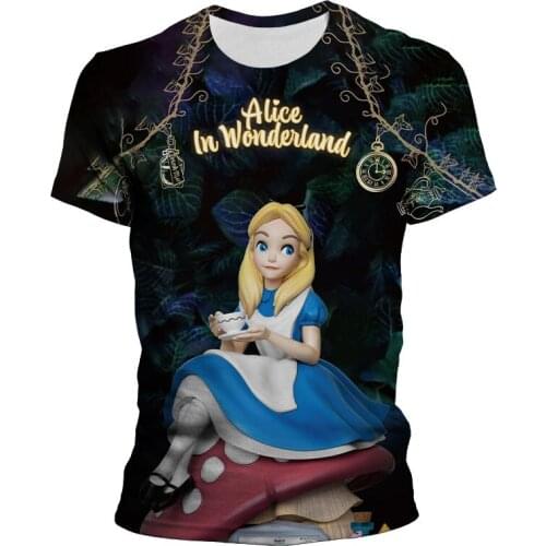 Alice in Wonderland Graphic Tee Shirt For Children Disney 3D Print Summer Women Clothing Streetwear Men Cartoon Anime T Shirt