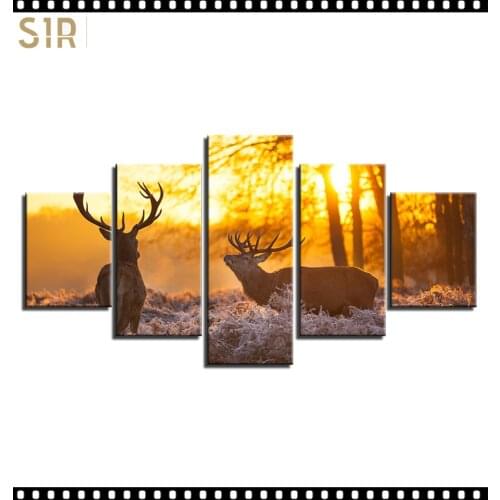 HD 5 Pieces Deer Elk Animal Pictures Posters Wall Art Home Decor for Living Room Painting on The Wall Deer Elk Pictures Wall Art
