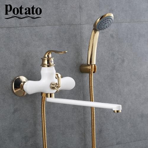 Potato Bathroom Faucet Chrome Hot And Cold Water Outlet Pipe Bath Mixer With ABS Shower Head p22219