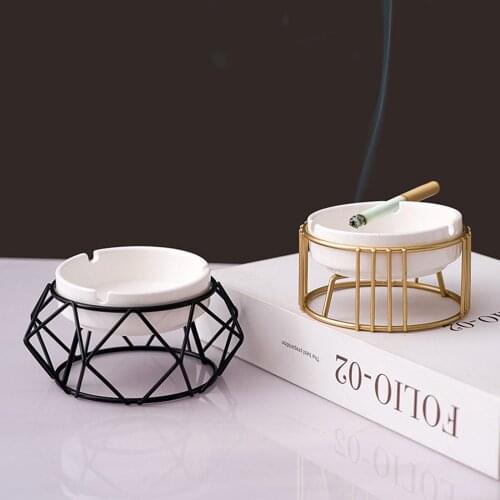Ceramic Ashtray Hollow Out Ash Tray Ascherbecher Desktop Decor for Home Office Car Golden Black 2021 New Arrivals