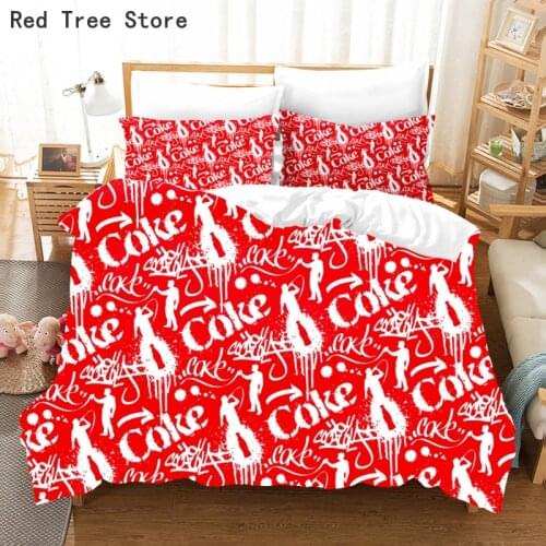 Coke Red Print Bedding Set Soda Drinks Duvet Cover Pillowcase Comforter Bed Linen Twin Queen King Single Size Gift Dropshipping