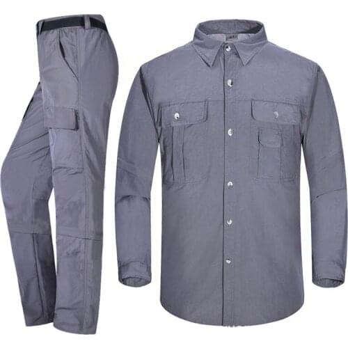 Summer quick-drying suits men Outdoor Removable Hiking shirts & Hiking pants Spring breathable thin Fishing Trekking Clothing