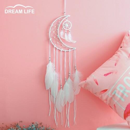 Moon Feather Tassels Weaving Dream Catcher Home Decor Room Wall Hanging Decoration Aesthetic Kawaii Accessories Wind Bell Gift