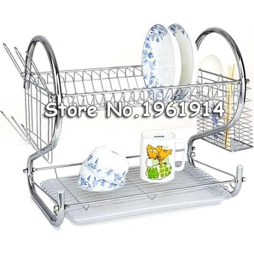 Multi-functional Double Layer Kitchen Metal Dish Drying Rack Shelf Holder Organizer (Silver)