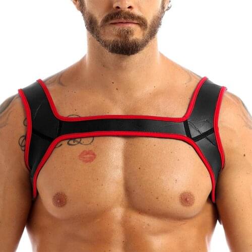 Mens Neoprene Custom Harness Shoulder Strap Muscles Protector Adjustable Clubwear,Gay Bar Dance Perform Costume
