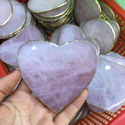 Natural heart Quartz Pad Electroplated Gold Edge Gems Crafts Slice Coaster Cup Beverage Holder Stone Crystal Mat Decor plates