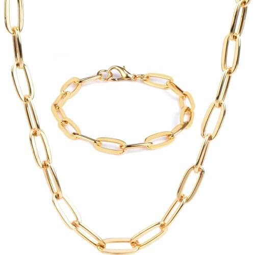 Thick-chain Necklace Bracelet Gold Color Metal Lobster Buckle Dainty Gifts Classic Minimalist High Quality For Women Men