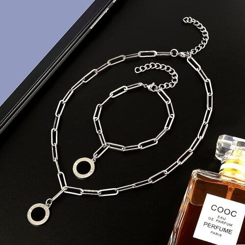 Black Roman Numeral Charm Pendant Necklace Gold Link Chain Bracelet For Men Women Wedding Party Jewelry Set Gift