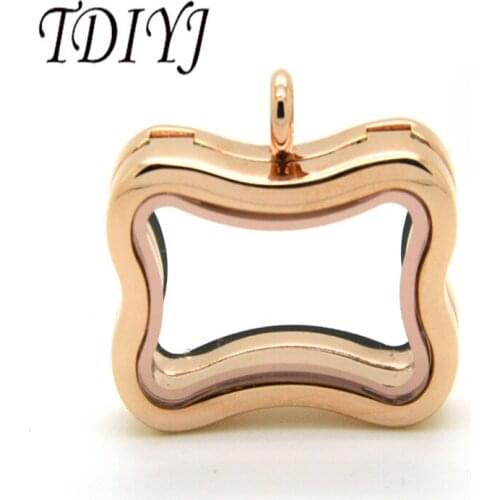 TDIYJ Wholesale Bone Stainless Steel Rose Gold Magnetic Floating Glass Locket 30MM Pendant Necklace for Women Girl Jewelry 1Pcs