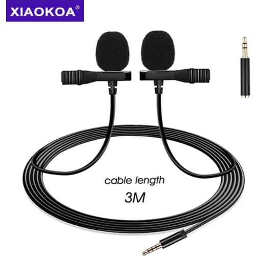 XIAOKOA Lavalier Omnidirectional Dual Lapel Microphone 3M for Phone iphone GoPro DSL for recording YouTube Vlog Video Interview