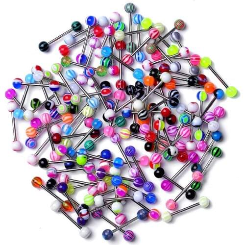10PCS Mix Acrylic Tongue Rings Stud Nipple Piercing Barbell Bars Punk Fashion 14G Stainless Steel Body Jewelry for Women Girls