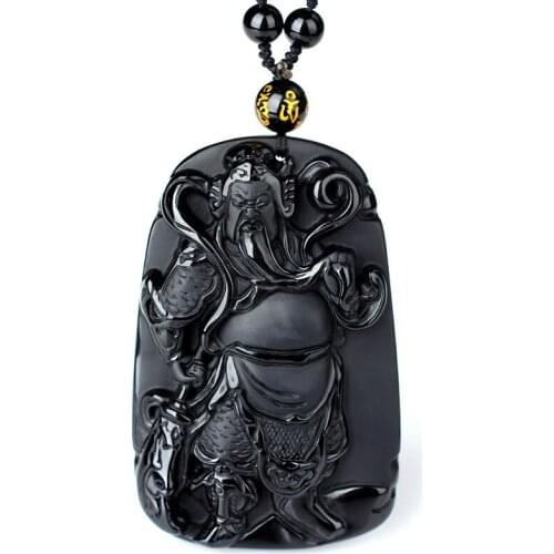 Natural Obsidian Guan yu Jade Pendants Jewelry Fine Jewelry Lucky Exorcise evil spirits Auspicious Amulet JadePendant