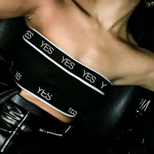 Sexy Women Summer Bustier Crop Tank Top Tube Sleeveless Casual Letter Black Strapless T Shirt