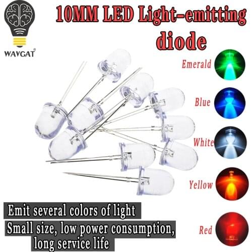 10PCS WAVGAT LED 10mm White Transparent 150mA 0.75W Ultra Bright Round LED Light Emitting Diode Lamp Water Clear Bullet Shape