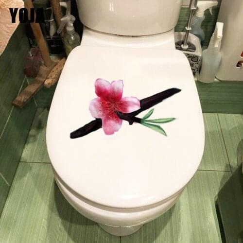 YOJA 22.6*15CM Beautiful Peach Blossom Branch Fashion WC Toilet Sticker Home Wall Decor T1-0592