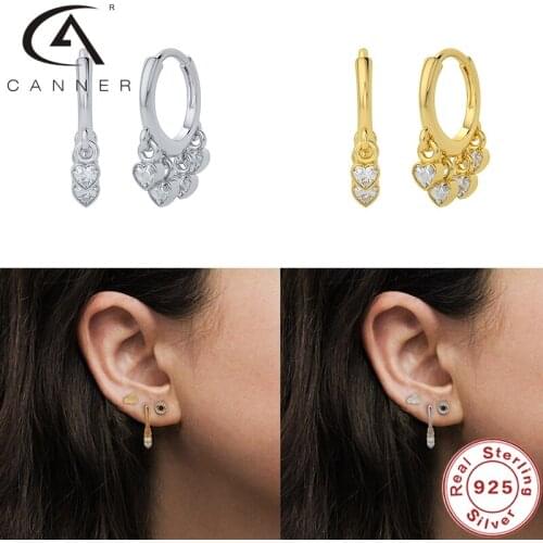 CANNER 100% 925 Sterling Silver Hoop Earrings For Women Love Zircon Earrings Accessories Fine Jewelry Women Pendientes Plata 925