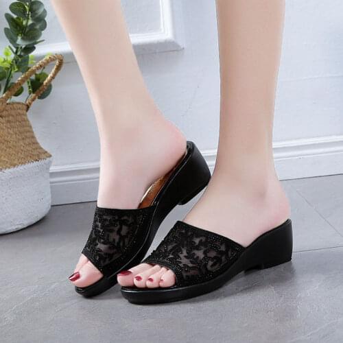 Crystal Slipper Slides Women Wedge Shoe for Woman Sandal Platform Shoes Slippers Heels Women Bling Bling Shoes Mules Femme