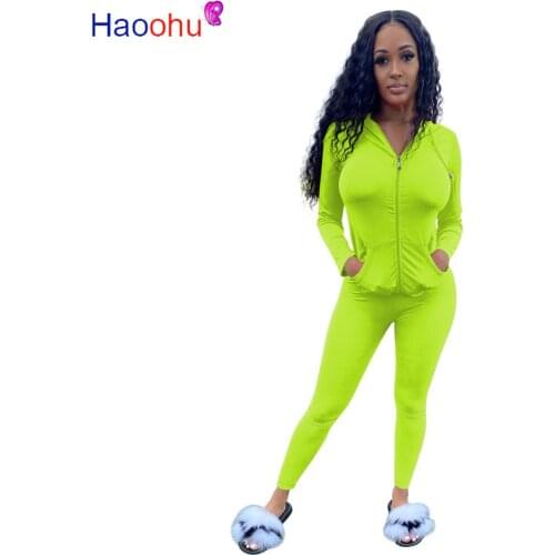 Women Fitness 2 Two Pieces Set Tracksuit Long Sleeve Hooded Zipper Up Coat Jacket Elastic Skinny Legging Sportswear Slim Outfit