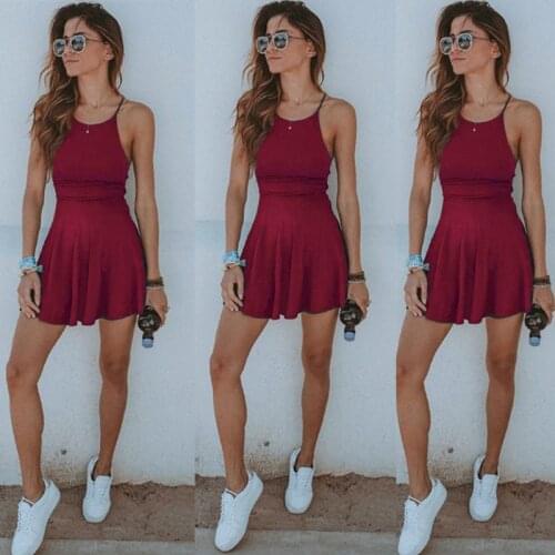 HOT Fashion Women Dress Summer Casual Sleeveless Solid Female Beach Dress Sexy Ladies Short Mini Dress Womens Clothing Sundress