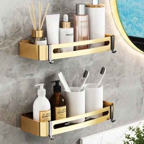 Golden Hanging Bathroom Shelves Organizer Nail-free Shampoo Holder Storage Shelf Wall-Mounted Toilet Basket Holder Storage Rack