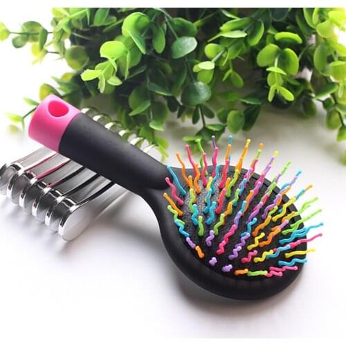 1pc Double Side Rainbow Volume Anti-static Magic Detangler Hair Curl Straight Massage Comb Brush Styling Tools With Mirror