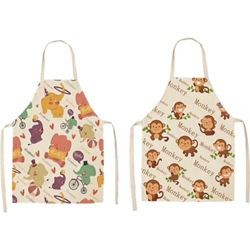 1Pcs Lovely Cartoon Printed Kitchen Aprons Sleeveless Aprons Cotton Linen Kitchen Cleaning Cooking Tools for Women Children