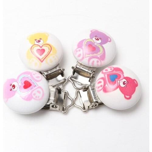 12 Colors 5pcs/lot Metal Wooden Baby Children Pacifier Holder Clip Holders Cute Infant Round Nipple Clasps Holders Accessories