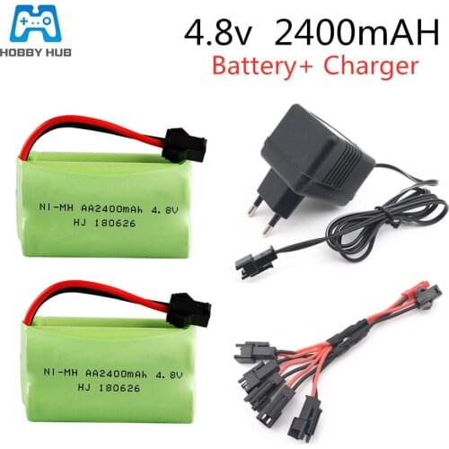 2/3PCS Ni-MH 4.8V 2400mAh Battery With Charger For rc car boat Remote Control Toys Lighting Electric toys AA nimh Battery Group