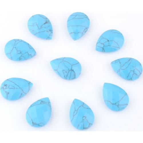 20Pcs Natural Faceted Stone Blue Turquoises 13x18mm Teardrop Cabochon No Hole Beads Fit Stud Earring Accessories Craft QU3374