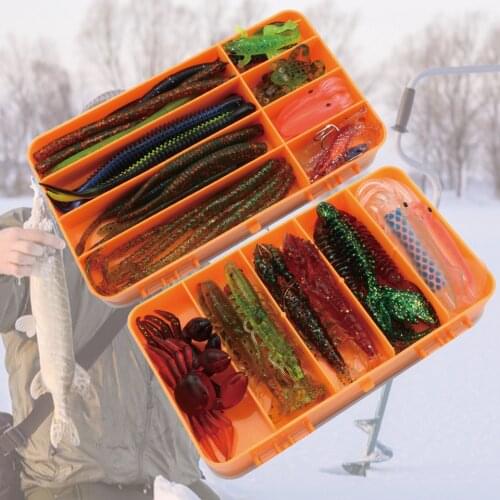 45Pc/Box Soft Lure set Tube Goby Lizards Worm Soft Baits Shads Silicone Stick Fishing Tackle Double-sided box Multiple baits