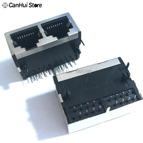 5PCS 1*2 RJ45 Metal 16 Pin Female PCB Right Angle Board Jack Connector 8P8C Crystal Head Socket 1x2 21mm Network Interface