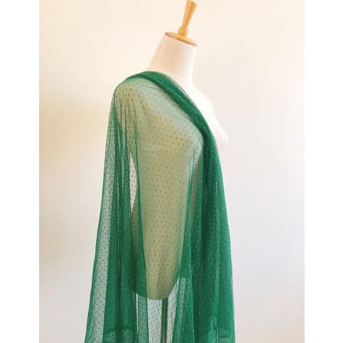 5 yards Green Soft Elastic Polka Dot Tulle Mesh Lace Fabric for Wedding Dress, Lingerie, Costumes