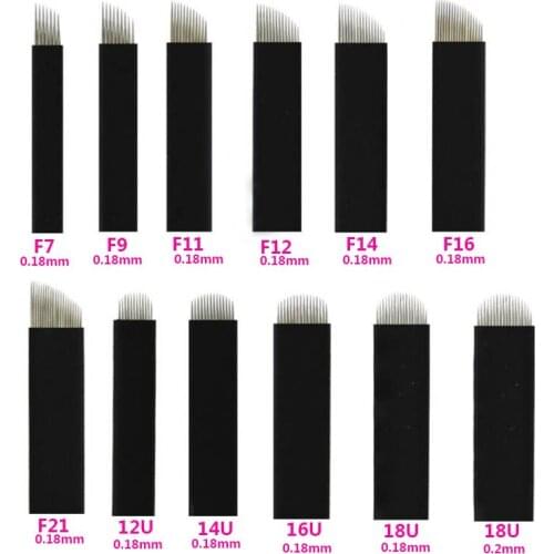 13 Kinds Black 100 PCS U Shape 3D Embroidery Manual Eyebrow Tattoo Pen Blade 16 pin Needles For 3D Permanent Makeup Eyebrow