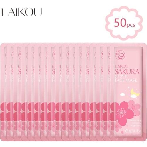 50pcs LAIKOU Sakura Moisturizing Sleeping Face Mask Anti Wrinkle Night Facial Mask Packs Moisturize Anti-Aging Mask for Facecare