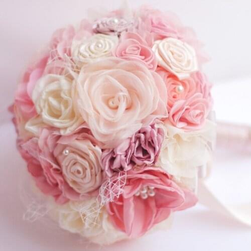 8-inch custom bridal bouquet,Coral pink wedding bouquet cloth, original handmade silk organza bouquet, pink pearl bouquet