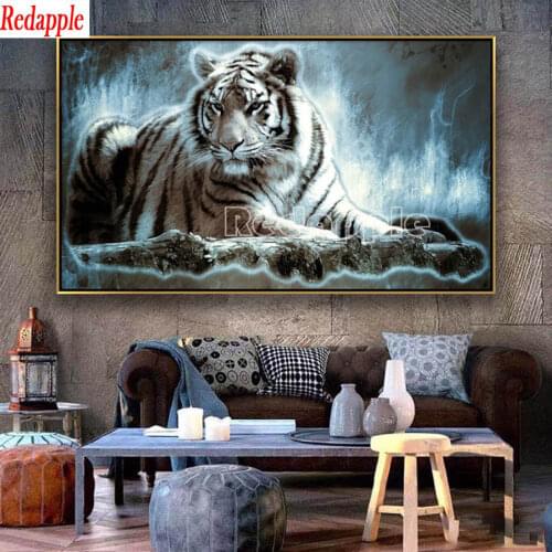 Black white lie tiger 5D Diamond Embroidery Mosaic Handicraft Picture Of Rhinestones Diamond Painting Cross Stitch Handmade Gift