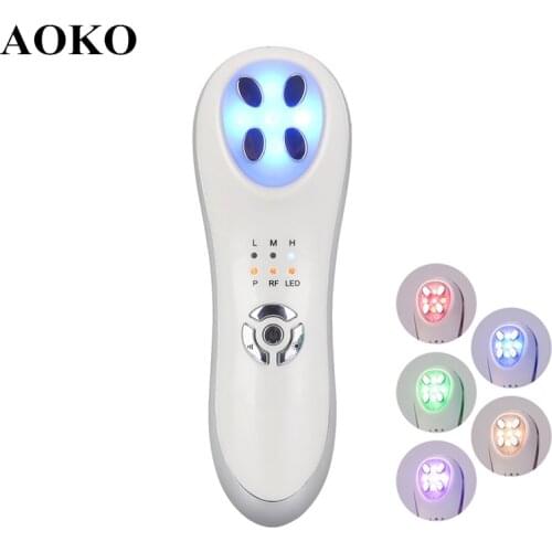 AOKO RF EMS Electroporation 5 color Led Photon Therapy Beauty Machine Face Lifting Face Massager Remove Wrinkles Anti Aging USB