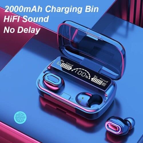 M1 TWS Wireless Headphones HiFi Stereo Bluetooth Earphone Touch Control Headset Sport Earbuds with Microphone Power Bank 2000mAh