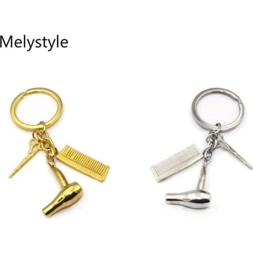 2019 Haircut-Tools Keychain Comb Scissor Hair-Drier Pendants Key Chain Ring Women Girls Charm Jewelry Handbag Car Accessory