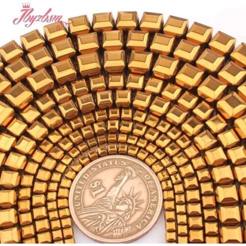 Cube Hematite Beads Faceted Gold Square Hematite Stone Spacer Beads for DIY Accessories Necklace Bracelets Jewelry Making 15"